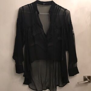 Sheer black lace high low blouse
